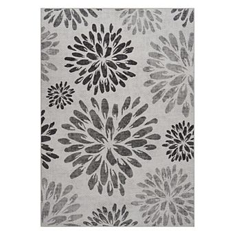 Modern Floral Print Low-Pile Durable Non-Slip Rug