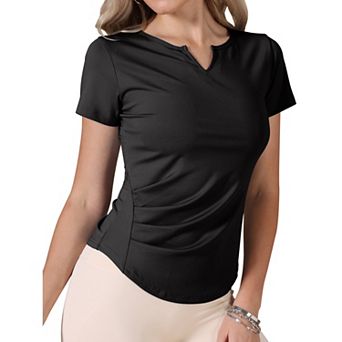 Elastic Workout Tops for Women Short Sleeve Running Gym Athletic Shirts Crewneck Quick Dry Tshirts
