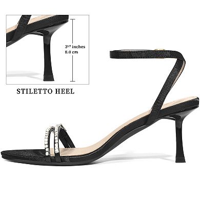 Women's Open Toe Rhinestone Strap Stiletto Heel Sandals
