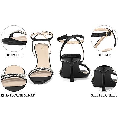 Women's Open Toe Rhinestone Strap Stiletto Heel Sandals