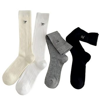 Women's Ribbed Knit Knee High Socks 4 Pair Set Soft Stretch Minimal Logo Tall Socks