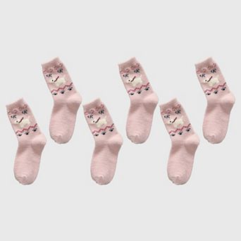 Women's 6 pk Pink Fuzzy Socks with Dog Embroidery - Cute & Warm Mid-Calf Socks