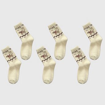 Women's 6 pk Pink Fuzzy Socks with Dog Embroidery - Cute & Warm Mid-Calf Socks
