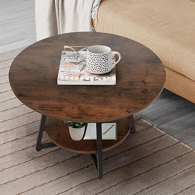 2-Tier Round Coffee Table with Storage for Modern Living Room