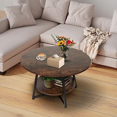 2-Tier Round Coffee Table with Storage for Modern Living Room