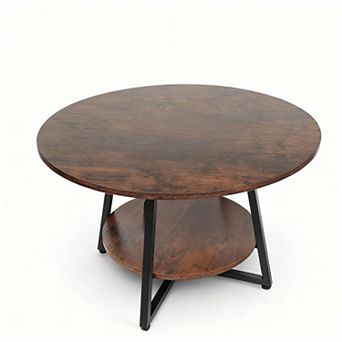 2 tier Round Coffee Table with Storage for Modern Living Room