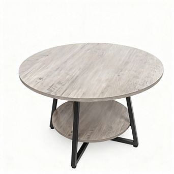 2 tier Round Coffee Table with Storage for Modern Living Room