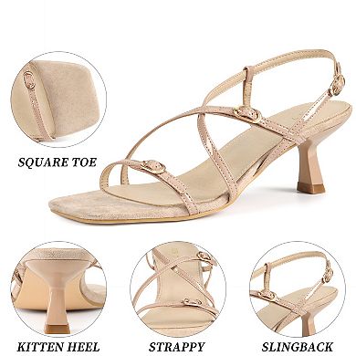 Women's Mental Buckle Strappy Heels Kitten Heel Sandals