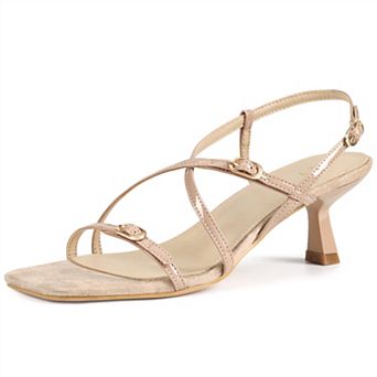 Women's Mental Buckle Strappy Heels Kitten Heel Sandals