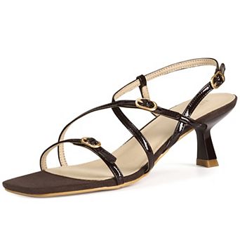 Women's Mental Buckle Strappy Heels Kitten Heel Sandals