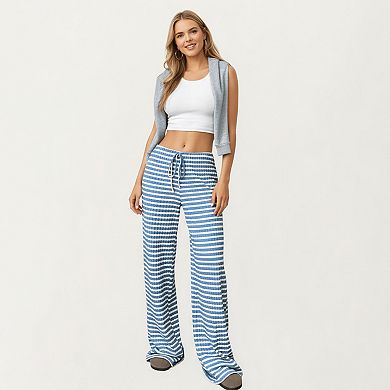 Women's Striped Wide Leg Lounge Pants with Adjustable Drawstring Waist and Relaxed Fit