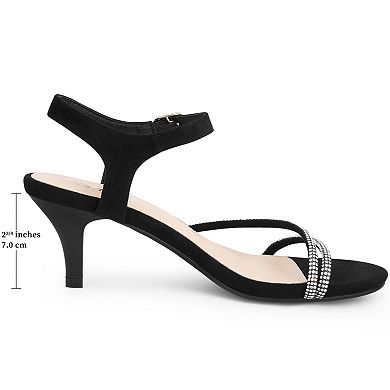 Women's Rhinestones Ankle Strap Kitten Heel Sandals