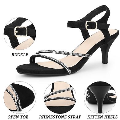 Women's Rhinestones Ankle Strap Kitten Heel Sandals