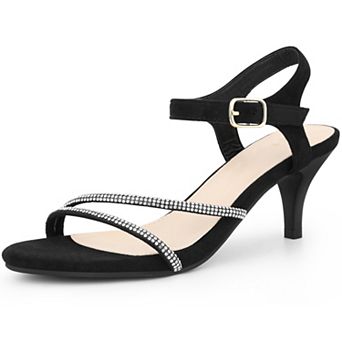 Women's Rhinestones Ankle Strap Kitten Heel Sandals