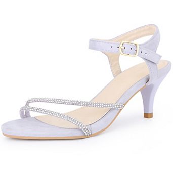 Women's Rhinestones Ankle Strap Kitten Heel Sandals