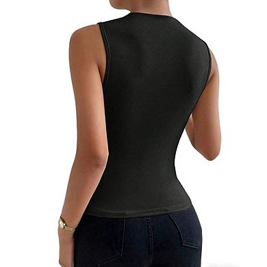 Women's High Neck Sleeveless Top Asymmetric Ruched Side Stretchy Shirts