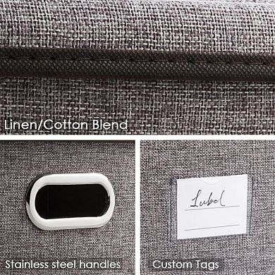 3-Pack Foldable Storage Bins with Lids - Durable Linen, Space-Saving, Reinforced