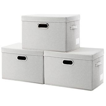 3-Pack Foldable Storage Bins with Lids - Durable Linen, Space-Saving, Reinforced
