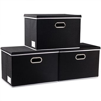3-Pack Foldable Storage Bins with Lids - Durable Linen, Space-Saving, Reinforced