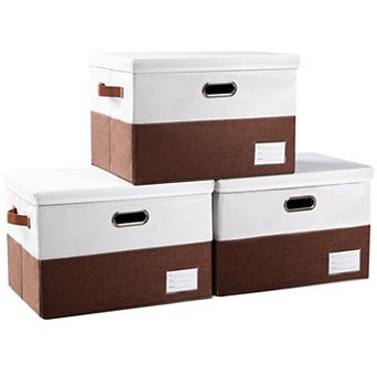 3-Pack Foldable Storage Bins with Lids - Durable Linen, Space-Saving, Reinforced