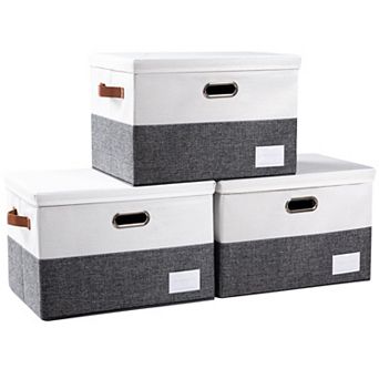 3-Pack Foldable Storage Bins with Lids - Durable Linen, Space-Saving, Reinforced
