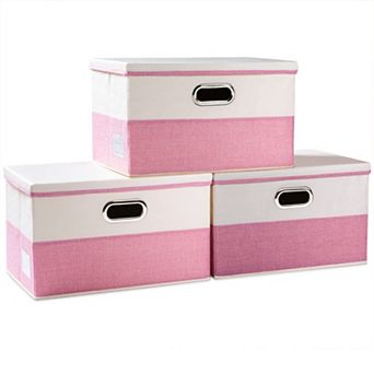 3-Pack Foldable Storage Bins with Lids - Durable Linen, Space-Saving, Reinforced