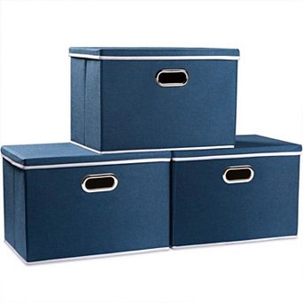 3-Pack Foldable Storage Bins with Lids - Durable Linen, Space-Saving, Reinforced