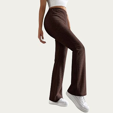 Women's Soft Ribbed Knit Lounge Pants with Flared Leg Silhouette and Comfortable High Waist Fit