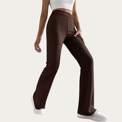 Women's Soft Ribbed Knit Lounge Pants with Flared Leg Silhouette and Comfortable High Waist Fit