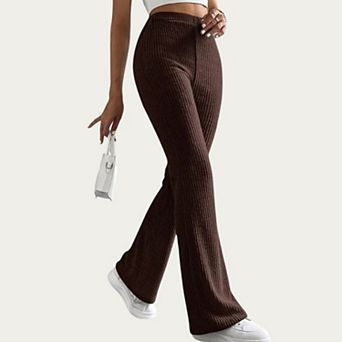 Women's Soft Ribbed Knit Lounge Pants with Flared Leg Silhouette and Comfortable High Waist Fit