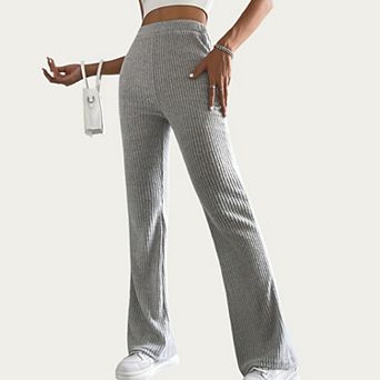 Women's Soft Ribbed Knit Lounge Pants with Flared Leg Silhouette and Comfortable High Waist Fit