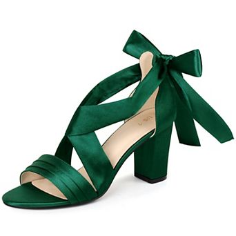 Women's Satin Lace Up Cross Strap Chunky Heel Sandals