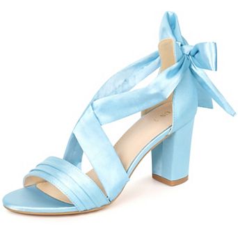 Women's Satin Lace Up Cross Strap Chunky Heel Sandals