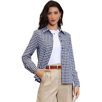 Plaid Shirt Women Button Down Long Sleeve Collared Shirts Gingham Top Casual Work Blouse