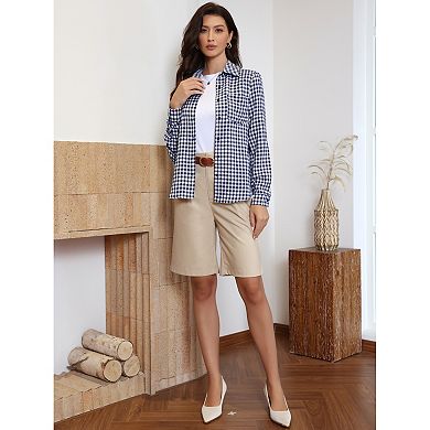 Plaid Shirt Women Button Down Long Sleeve Collared Shirts Gingham Top Casual Work Blouse