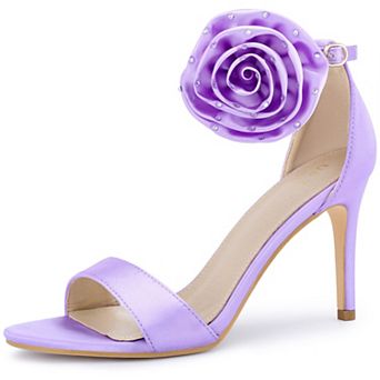 Women's Floral Ankle Strap Heels Satin Stiletto Heel Sandals