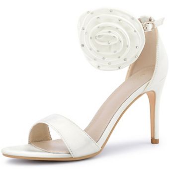 Women's Floral Ankle Strap Heels Satin Stiletto Heel Sandals