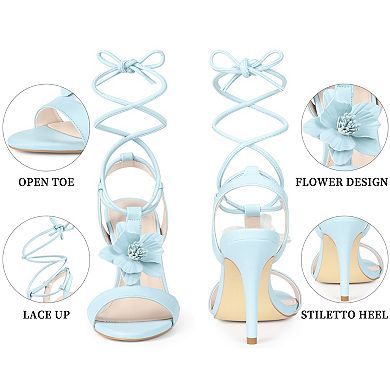 Women's Flower T-Strap Lace Up Stiletto High Heel Sandals