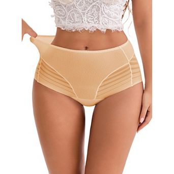 Women's High-Waisted Hollow Lace Mesh Underwear Full Coverage Seamless Breathable Cotton Briefs