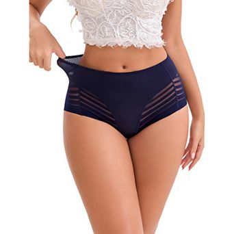 Women's High-Waisted Hollow Lace Mesh Underwear Full Coverage Seamless Breathable Cotton Briefs