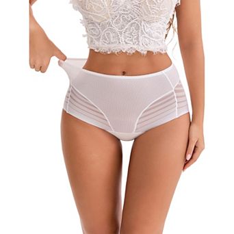 Women's High-Waisted Hollow Lace Mesh Underwear Full Coverage Seamless Breathable Cotton Briefs