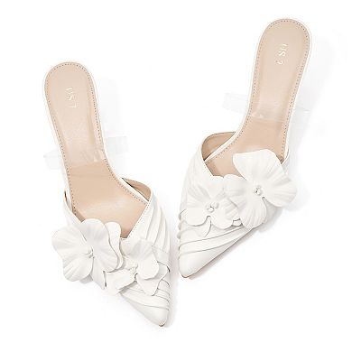 Women's Floral Pointed Toe Slouches Stiletto Heels Slip on Mules