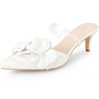 Women's Floral Pointed Toe Slouches Stiletto Heels Slip on Mules