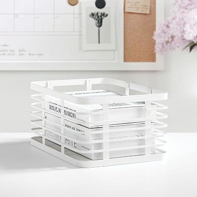 Metal Pantry Basket with Handles - Set of 4 - Matte White