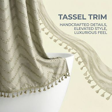 Boho Farmhouse 3D Wavy Striped Shower Curtain Sets with Tassel, 12 Hooks, Water Repellent Fabric