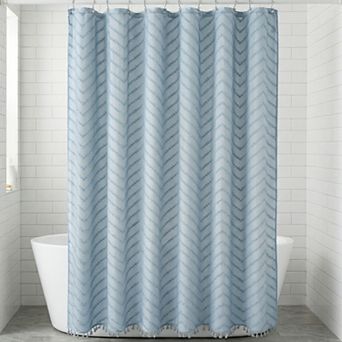 Boho Farmhouse 3D Wavy Striped Shower Curtain Sets with Tassel, 12 Hooks, Water Repellent Fabric
