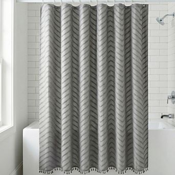 Boho Farmhouse 3D Wavy Striped Shower Curtain Sets with Tassel, 12 Hooks, Water Repellent Fabric