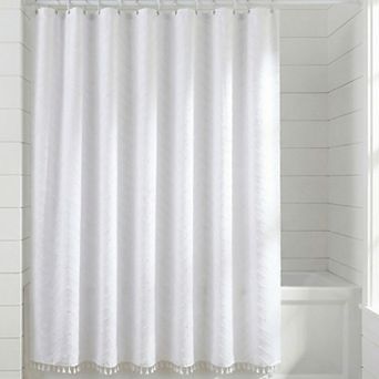 Boho Farmhouse 3D Wavy Striped Shower Curtain Sets with Tassel, 12 Hooks, Water Repellent Fabric