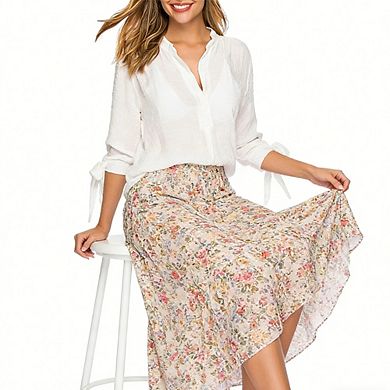 Women's Tie Sleeve Blouse Lightweight Split Neck Cover Up for Casual Top