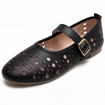 Women's Buckle Round Toe Slip on Flats Pumps